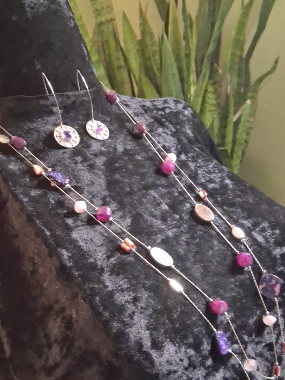 Ann Taylor Factory Multistrand Necklace and Earring Set in Pink and Purple